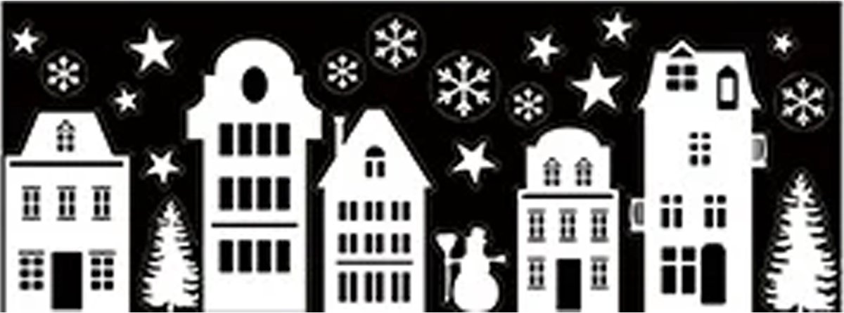 Annas Collection Kerst raamstickers Huisjes met maan - vel van 34 x 28 cm - raamdecoratie - raamversiering